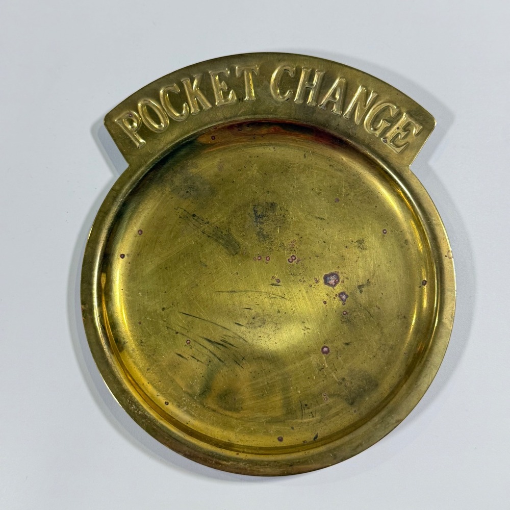 VTG Pocket Change Valet Tray Gold Brass 5" Catchall Coin Trinket Dish Holder MCM